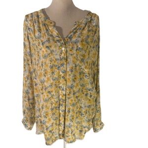 plus size women’s 1x yellow blue floral blouse by Zac and Rachel shirt top